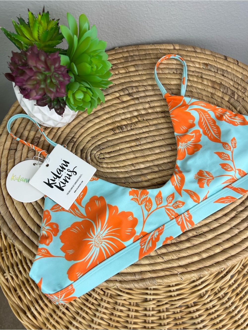 NWT Kulani Kinis Aqua and Orange Floral Bikini Top and Bottom Set XL